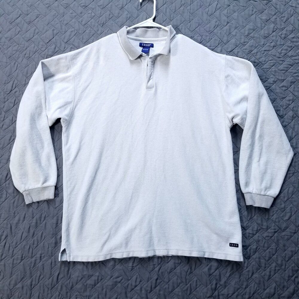 IZOD Golf Polo Shirt Mens XL White Classic‎ Long Sleeve Collared 100% COTTON